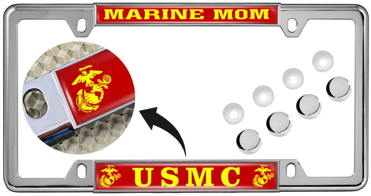 USMC - Marine Mom with EGA Logo - Car Metal License Plate Frame